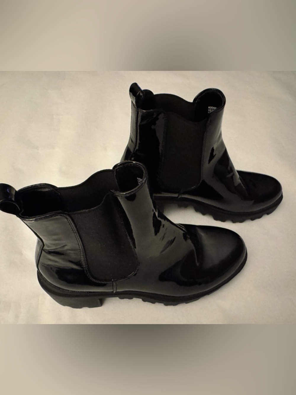 JustFab Black Patent Chelsea Lug Ankle Boots - Picture 6 of 9